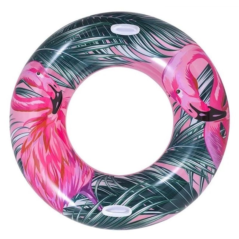 Jucarii, Copii si Bebe - Jucarii si jocuri - Jucarii de exterior - Colaci, ochelari si accesorii inot copii - Colac Gonflabil, Flamingo, 115cm, Verde-Roz - Infinity.ro