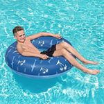 Jucarii, Copii si Bebe - Jucarii si jocuri - Jucarii de exterior - Colaci, ochelari si accesorii inot copii - Colac Gonflabil Colorat cu Model Palmieri si Rechini, Bestway, Ø119cm, Albastru - Infinity.ro