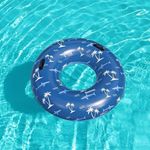 Jucarii, Copii si Bebe - Jucarii si jocuri - Jucarii de exterior - Colaci, ochelari si accesorii inot copii - Colac Gonflabil Colorat cu Model Palmieri si Rechini, Bestway, Ø119cm, Albastru - Infinity.ro