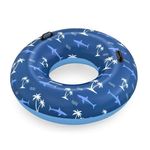 Jucarii, Copii si Bebe - Jucarii si jocuri - Jucarii de exterior - Colaci, ochelari si accesorii inot copii - Colac Gonflabil Colorat cu Model Palmieri si Rechini, Bestway, Ø119cm, Albastru - Infinity.ro