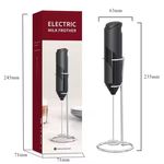 Electronice si Electrocasnice - Electrocasnice bucatarie - Mixere, tocatoare & roboti de bucatarie - Mixere - Mini Mixer pentru lapte, cu suport, functioneaza cu baterii, 22 cm lungime, negru - Infinity.ro