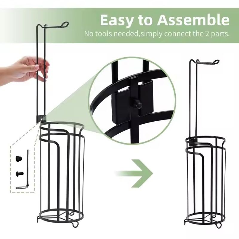 Casa si Gradina - Sanitare - Suporturi si accesorii baie - Suporturi baie - Set de 2 suporturi pentru hartia igienica din metal, Inaltime 60cm, Negru - Infinity.ro