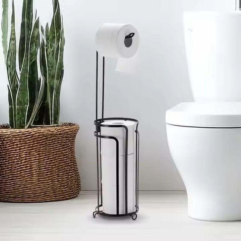 Casa si Gradina - Sanitare - Suporturi si accesorii baie - Suporturi baie - Set de 2 suporturi pentru hartia igienica din metal, Inaltime 60cm, Negru - Infinity.ro