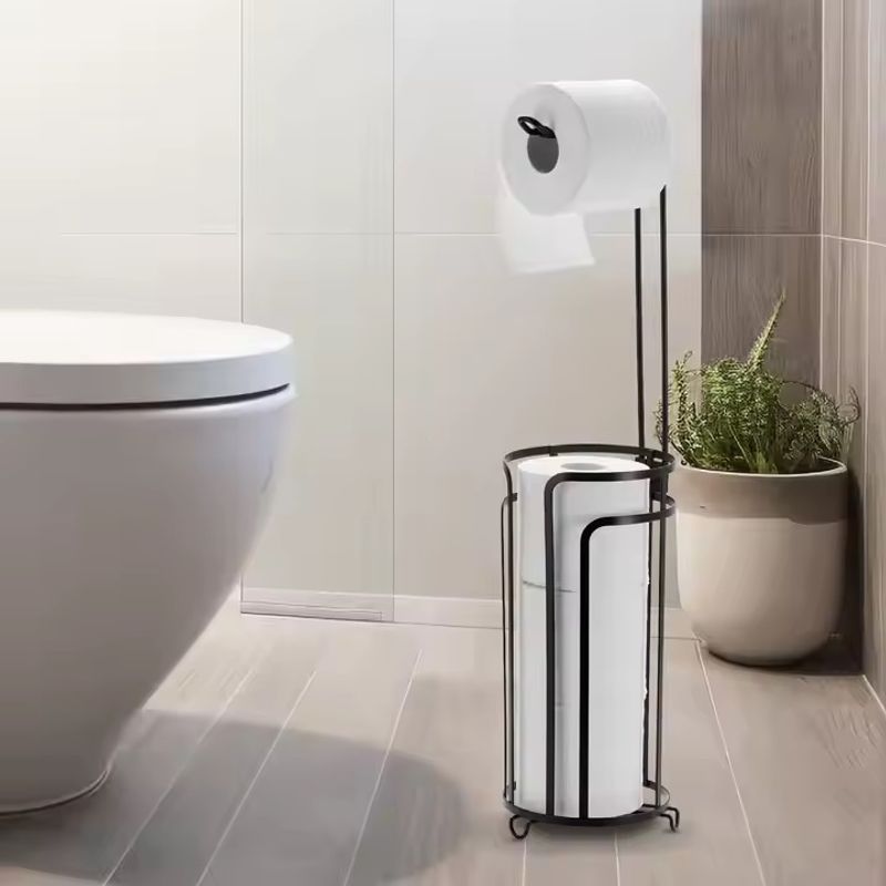 Casa si Gradina - Sanitare - Suporturi si accesorii baie - Suporturi baie - Set de 2 suporturi pentru hartia igienica din metal, Inaltime 60cm, Negru - Infinity.ro