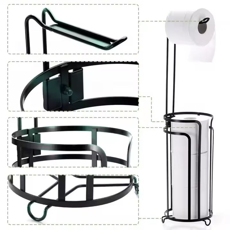 Casa si Gradina - Sanitare - Suporturi si accesorii baie - Suporturi baie - Set de 2 suporturi pentru hartia igienica din metal, Inaltime 60cm, Negru - Infinity.ro