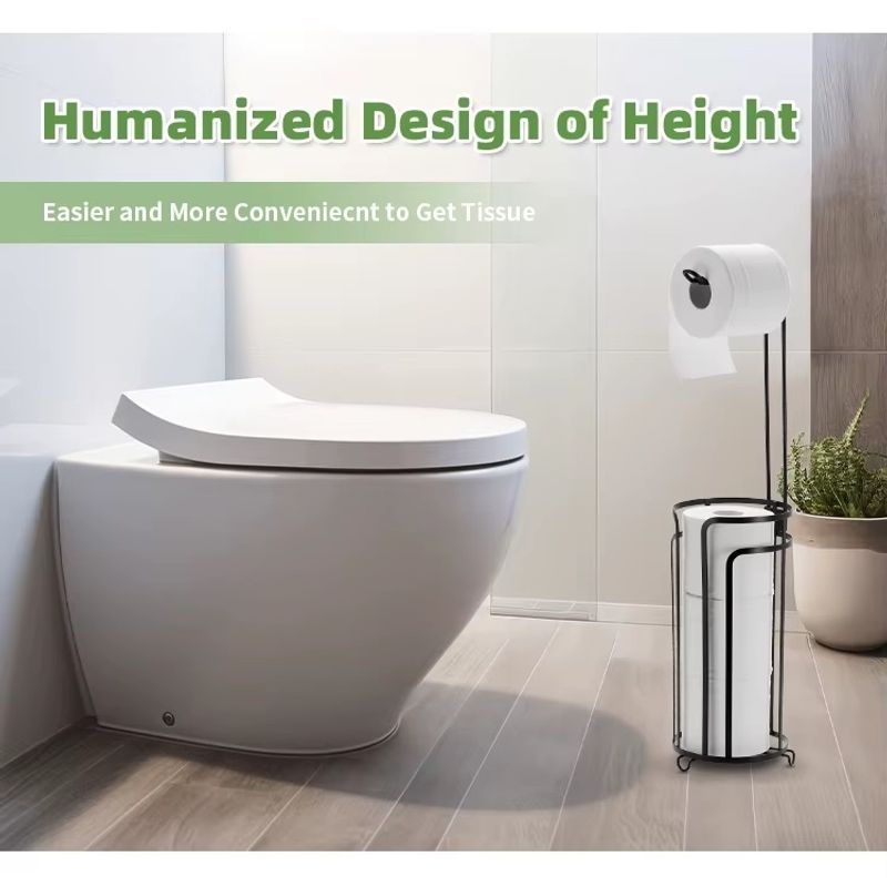 Casa si Gradina - Sanitare - Suporturi si accesorii baie - Suporturi baie - Set de 2 suporturi pentru hartia igienica din metal, Inaltime 60cm, Negru - Infinity.ro