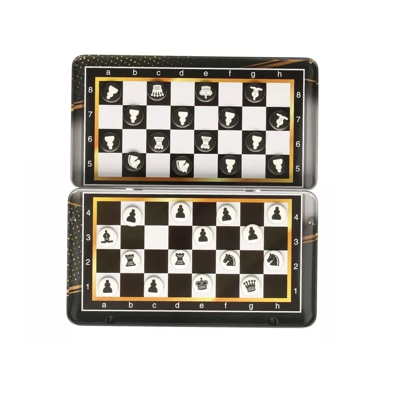 Sport si Outdoor - Alte sporturi - Sah si table - Tabla de Sah, cu piese magnetice, cutie metalica, pentru copii de 4 ani+, 32 piese - Infinity.ro