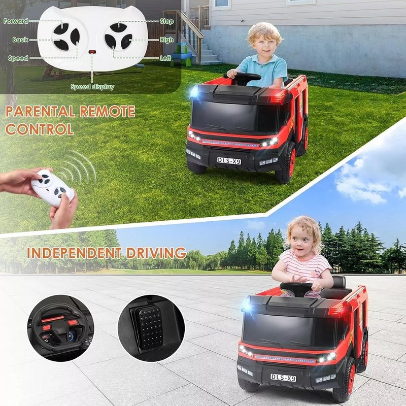Jucarii, Copii si Bebe - Jucarii si jocuri - Jucarii de exterior - Masinute si vehicule pentru copii - Masina de pompieri electrica pentru copii 2 ani+, Telecomanda, Baterie 12V4.5AH, Lumini si difuzor - Infinity.ro