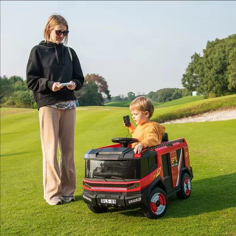 Jucarii, Copii si Bebe - Jucarii si jocuri - Jucarii de exterior - Masinute si vehicule pentru copii - Masina de pompieri electrica pentru copii 2 ani+, Telecomanda, Baterie 12V4.5AH, Lumini si difuzor - Infinity.ro
