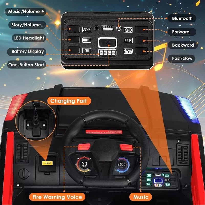 Jucarii, Copii si Bebe - Jucarii si jocuri - Jucarii de exterior - Masinute si vehicule pentru copii - Masina de pompieri electrica pentru copii 2 ani+, Telecomanda, Baterie 12V4.5AH, Lumini si difuzor - Infinity.ro