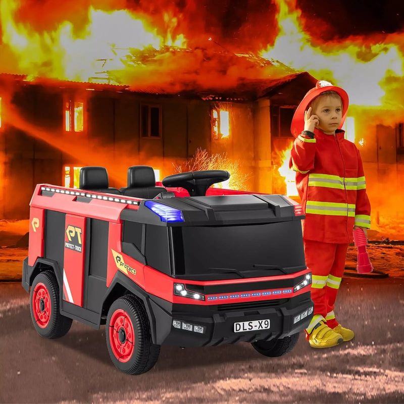 Jucarii, Copii si Bebe - Jucarii si jocuri - Jucarii de exterior - Masinute si vehicule pentru copii - Masina de pompieri electrica pentru copii 2 ani+, Telecomanda, Baterie 12V4.5AH, Lumini si difuzor - Infinity.ro