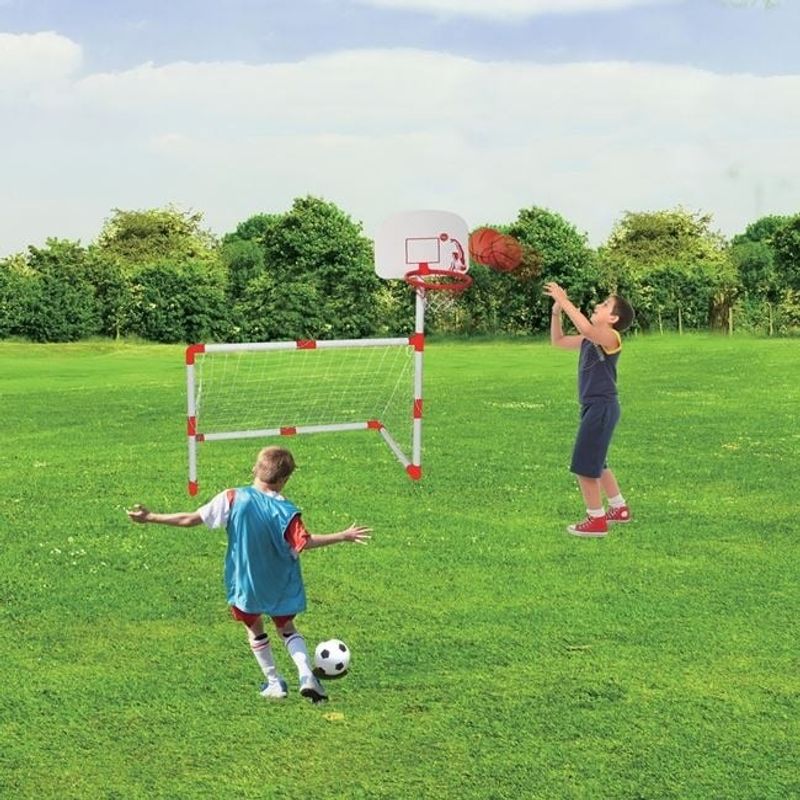 Sport si Outdoor - Sporturi de echipa - Fotbal - Porti fotbal - Poarta de fotbal pentru copii cu panou de Baschet, Minge de baschet, Minge de fotbal si pompa cu ac - Infinity.ro