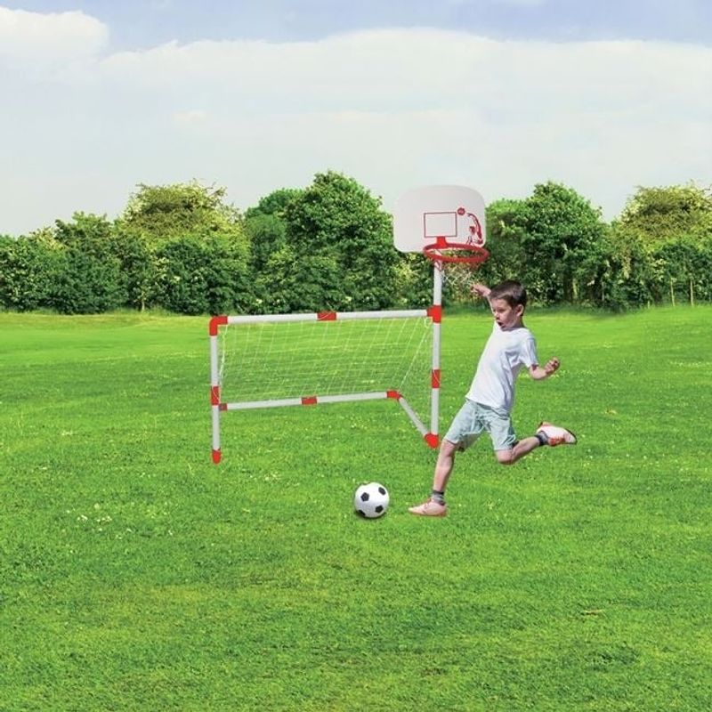 Sport si Outdoor - Sporturi de echipa - Fotbal - Porti fotbal - Poarta de fotbal pentru copii cu panou de Baschet, Minge de baschet, Minge de fotbal si pompa cu ac - Infinity.ro