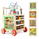Jucarii, Copii si Bebe - Carucioare si articole de transport - Premergatoare - Antemergator si Cub Educational pentru Copii 1 an+, din Lemn, 6 in 1, cu Centru de activitati - Infinity.ro