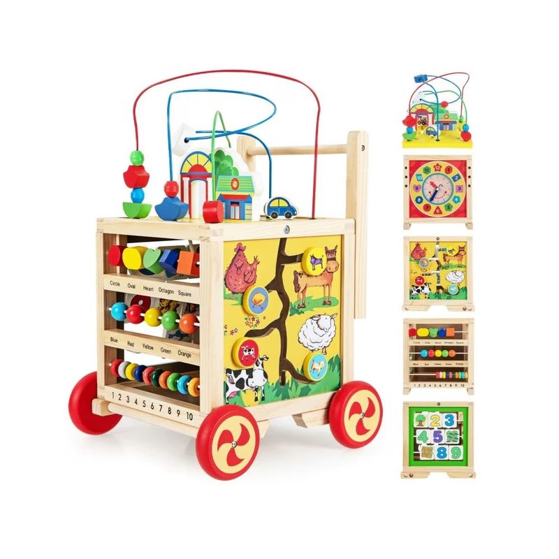 Jucarii, Copii si Bebe - Carucioare si articole de transport - Premergatoare - Antemergator si Cub Educational pentru Copii 1 an+, din Lemn, 6 in 1, cu Centru de activitati - Infinity.ro