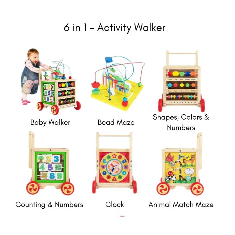 Jucarii, Copii si Bebe - Carucioare si articole de transport - Premergatoare - Antemergator si Cub Educational pentru Copii 1 an+, din Lemn, 6 in 1, cu Centru de activitati - Infinity.ro