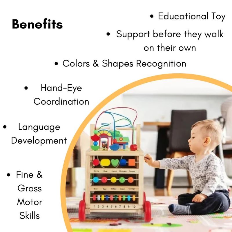 Jucarii, Copii si Bebe - Carucioare si articole de transport - Premergatoare - Antemergator si Cub Educational pentru Copii 1 an+, din Lemn, 6 in 1, cu Centru de activitati - Infinity.ro