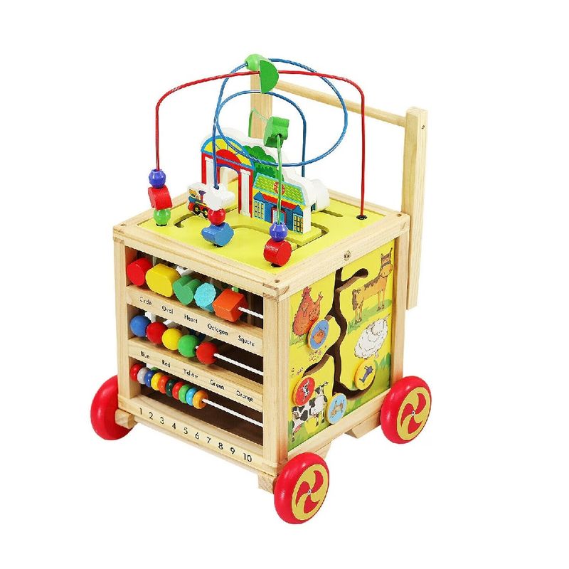 Jucarii, Copii si Bebe - Carucioare si articole de transport - Premergatoare - Antemergator si Cub Educational pentru Copii 1 an+, din Lemn, 6 in 1, cu Centru de activitati - Infinity.ro