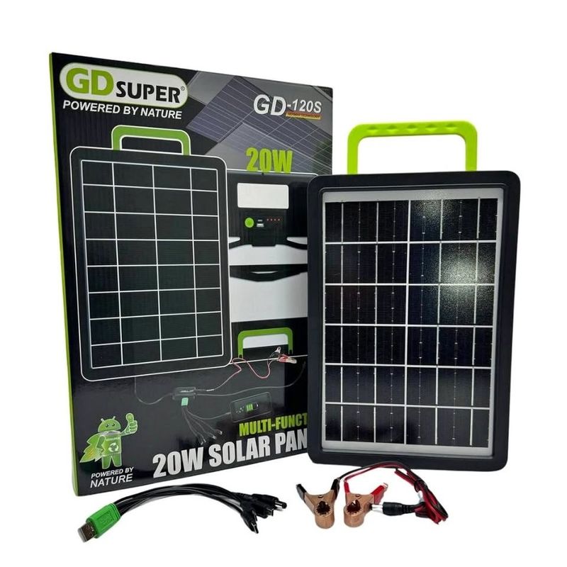 Sport si Outdoor - Camping - Articole solare camping - Panouri solare camping - Panou solar portabil GD-120S, Putere 20W cu acumulator 2400mAh, Cabluri de incarcare device-uri - Infinity.ro