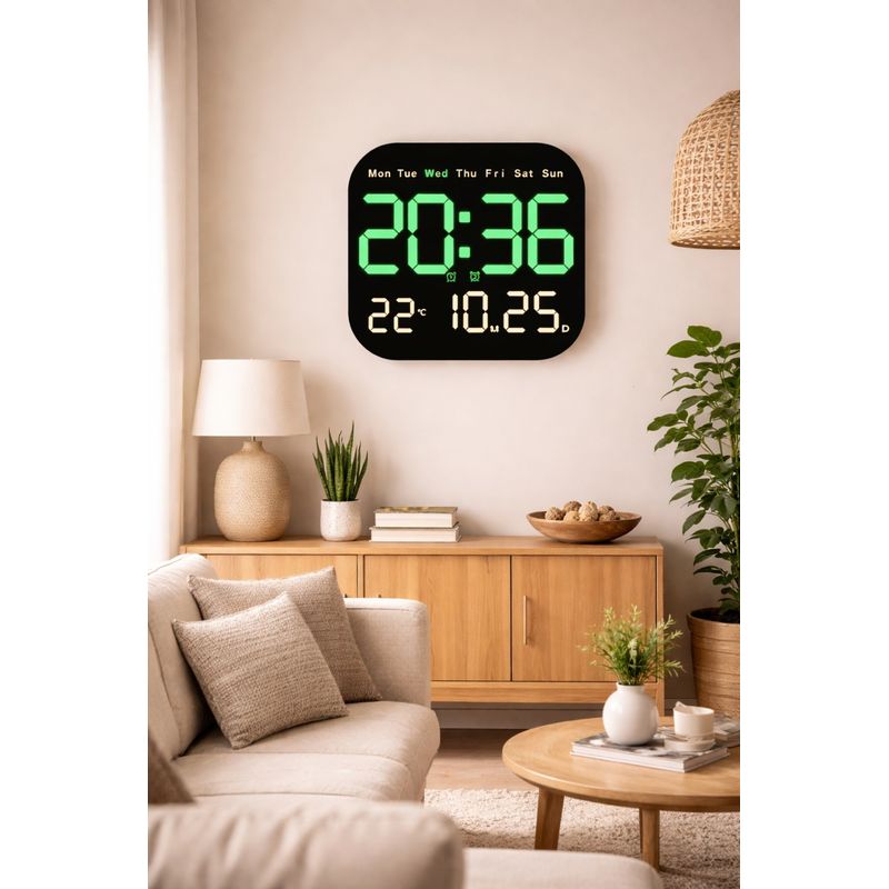 Casa si Gradina - Decoratiuni - Ceasuri - Ceas digital de perete sau de masa, Telecomanda, Afisaj LCD ajustabil, 6 afisaje, Verde - Infinity.ro