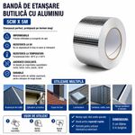 Casa si Gradina - Constructii - Hidroizolatii - Adezivi hidroizolatii - Banda de etansare butilica cu aluminiu 5cm x 5m, Autoadeziva, Impermeabila, Rezistenta la UV si intemperii - Infinity.ro