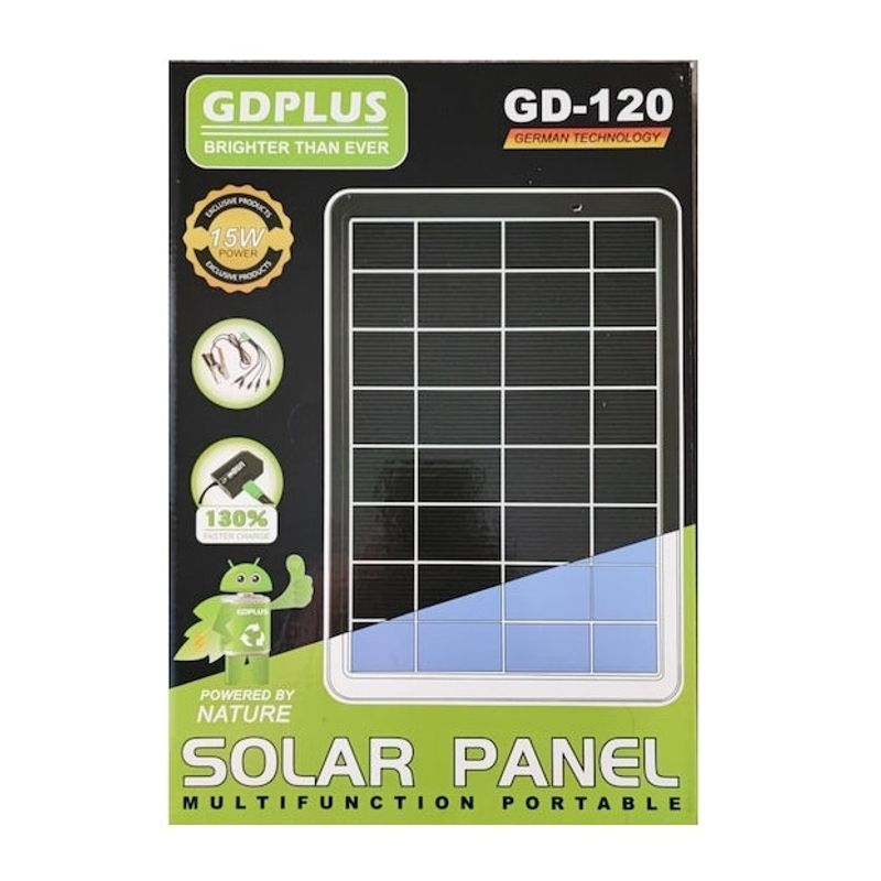 Sport si Outdoor - Camping - Articole solare camping - Panouri solare camping - Panou solar 15W portabil, GD-120, IP65, cu mufe pentru incarcare device-uri, ABS, 37x26 cm, negru - Infinity.ro