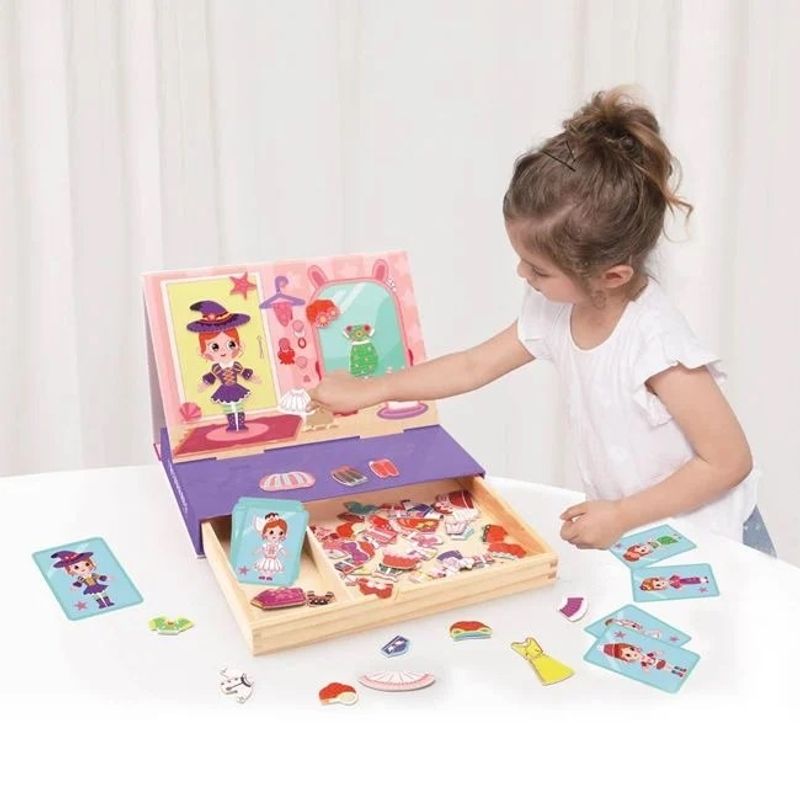 Jucarii, Copii si Bebe - Jucarii si jocuri - Jucarii & jocuri educative - Jocuri si jucarii educative - Carte cu Imagini Magnetice – „Imbrac-o pe Nina”, 3 ani+, 23×30×3.2 cm - Infinity.ro