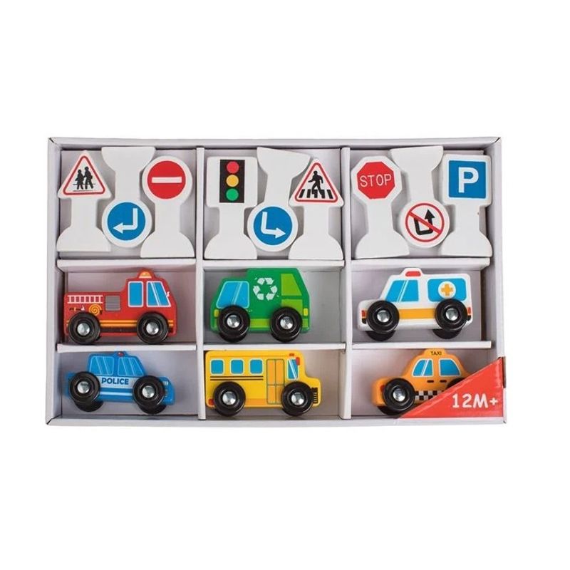Jucarii, Copii si Bebe - Jucarii si jocuri - Jucarii & jocuri educative - Jocuri si jucarii educative - Vehicule din lemn cu roti si forme, 15 Piese, 3ani+, 29.5×4.5×19 cm - Infinity.ro