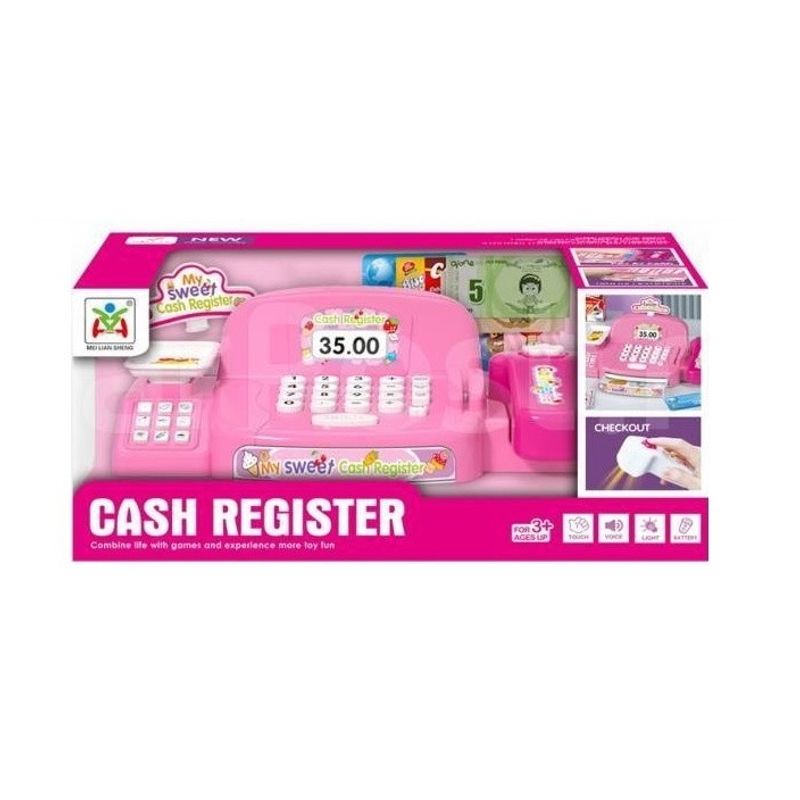 Jucarii, Copii si Bebe - Jucarii si jocuri - Jucarii & jocuri educative - Jucarii interactive - Casa de marcat de jucarie, pentru copii 3 ani+, cu card, bancnote si alte accesorii, sunete si lumini, Roz - Infinity.ro