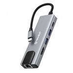 PC, gaming si accesorii - Retelistica - Hub-uri - Hub USB-C Techsuit H1 NetBridge, 5in1, Gri - Infinity.ro