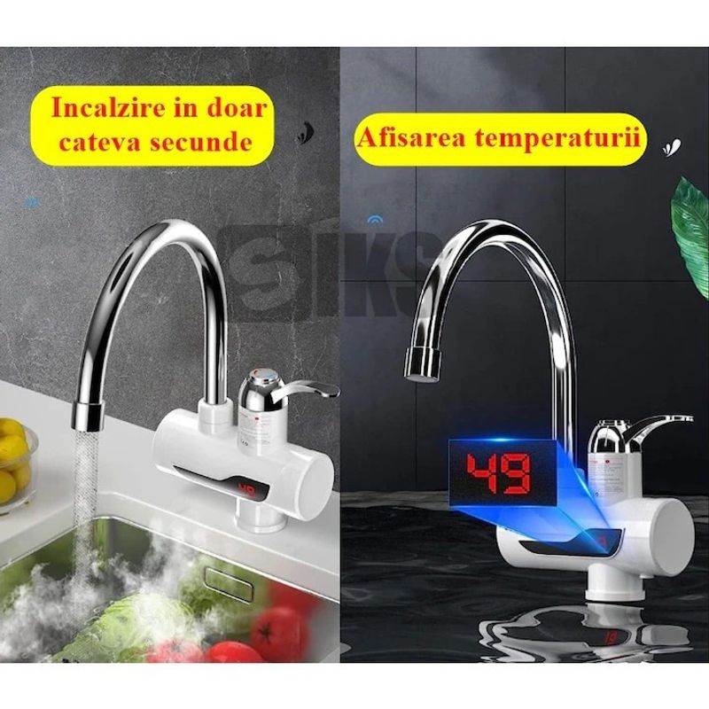 Casa si Gradina - Sanitare - Lavoar baie si accesorii - Baterii sanitare - Robinet Electric FOTOFUN Flexibil Pentru Incalzit Apa cu Afisaj LED + Suport Mop, Autoadeziv, Fara Gaurire Pereti - Infinity.ro