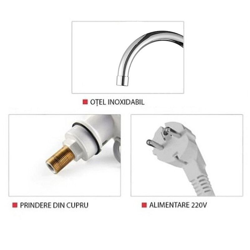Casa si Gradina - Sanitare - Lavoar baie si accesorii - Baterii sanitare - Robinet Electric FOTOFUN Flexibil Pentru Incalzit Apa cu Afisaj LED + Suport Mop, Autoadeziv, Fara Gaurire Pereti - Infinity.ro