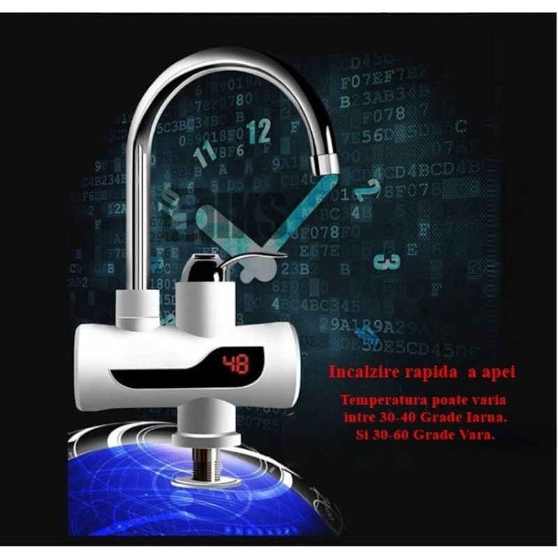 Casa si Gradina - Sanitare - Lavoar baie si accesorii - Baterii sanitare - Robinet Electric FOTOFUN Flexibil Pentru Incalzit Apa cu Afisaj LED + Suport Mop, Autoadeziv, Fara Gaurire Pereti - Infinity.ro