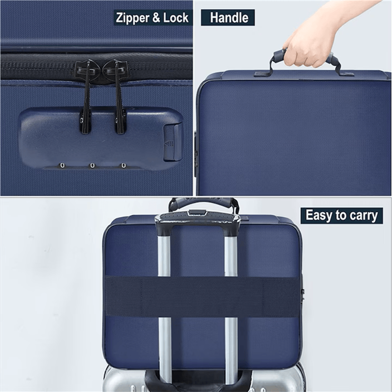 Fashion, accesorii si bijuterii - Barbati - Accesorii barbati - Genti si rucsacuri barbati - Geanta documente ignifuga si impermeabila, organizator portabil, capacitate mare, albastru, 14.2''x10.6''x4'' - Infinity.ro