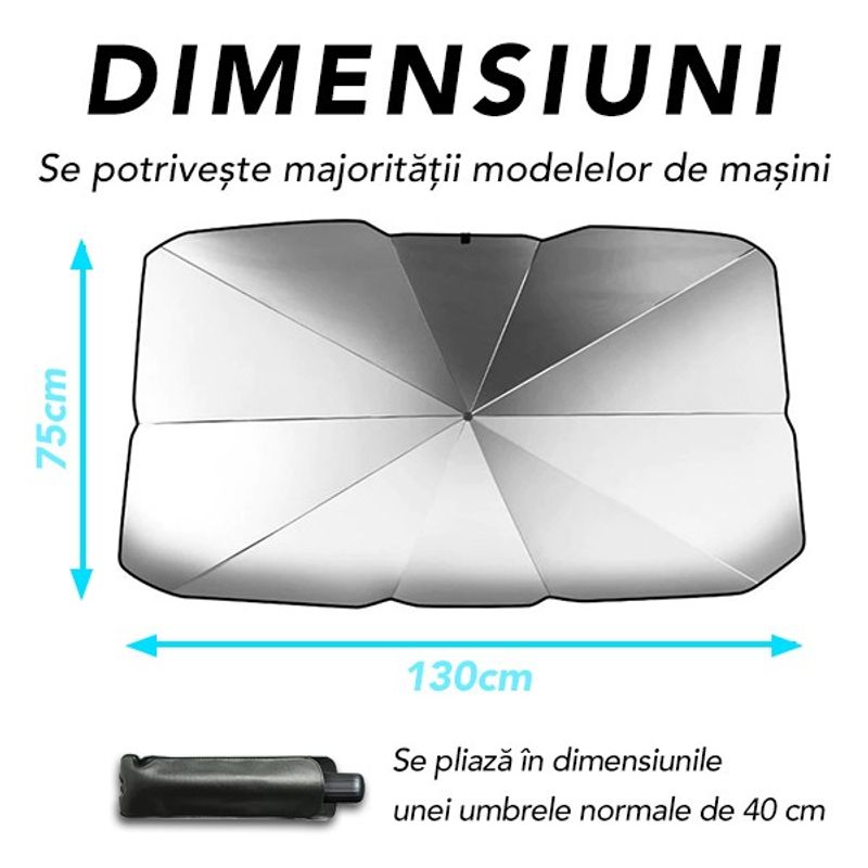 Auto si Moto - Piese auto si accesorii - Interior auto - Accesorii interior - Parasolar auto tip umbrela, negru, 130X75cm - Infinity.ro