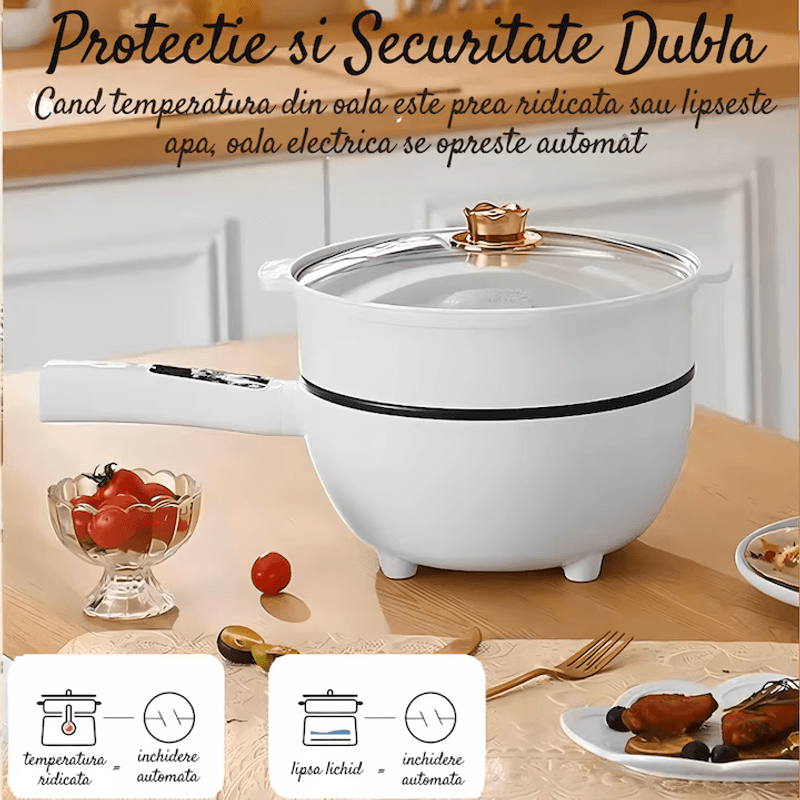 Casa si Gradina - Bucatarie si vesela - Vase pentru gatit - Tigai si seturi - Tigaie Electrica Inteligenta 3L – Panou de Control Tactil, 26 cm, Prajire, Fierbere, Aburire, Mentinere a Caldurii - Infinity.ro