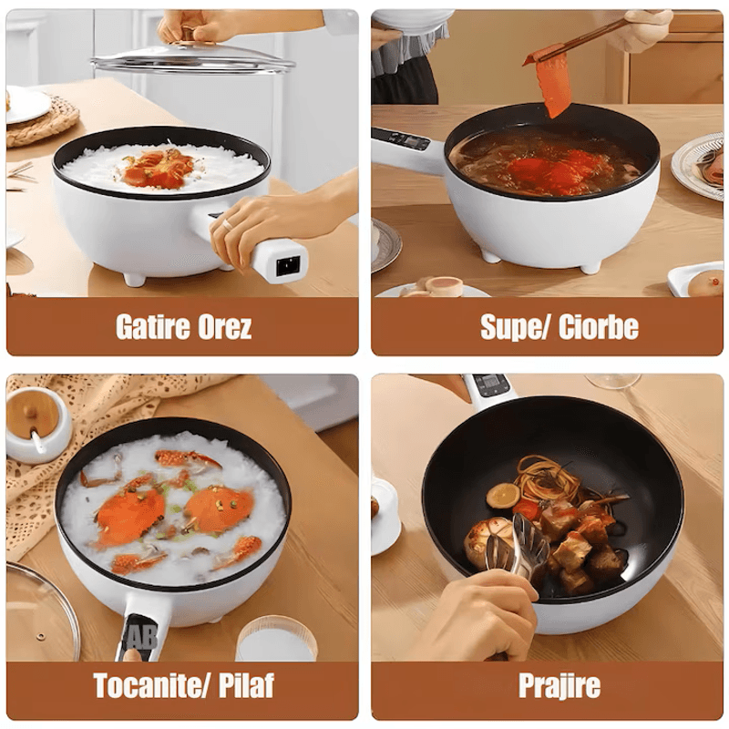 Casa si Gradina - Bucatarie si vesela - Vase pentru gatit - Tigai si seturi - Tigaie Electrica Inteligenta 3L – Panou de Control Tactil, 26 cm, Prajire, Fierbere, Aburire, Mentinere a Caldurii - Infinity.ro