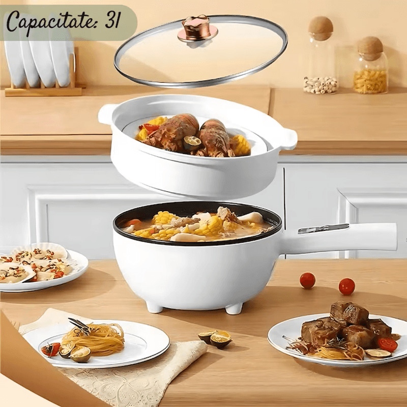 Casa si Gradina - Bucatarie si vesela - Vase pentru gatit - Tigai si seturi - Tigaie Electrica Inteligenta 3L – Panou de Control Tactil, 26 cm, Prajire, Fierbere, Aburire, Mentinere a Caldurii - Infinity.ro