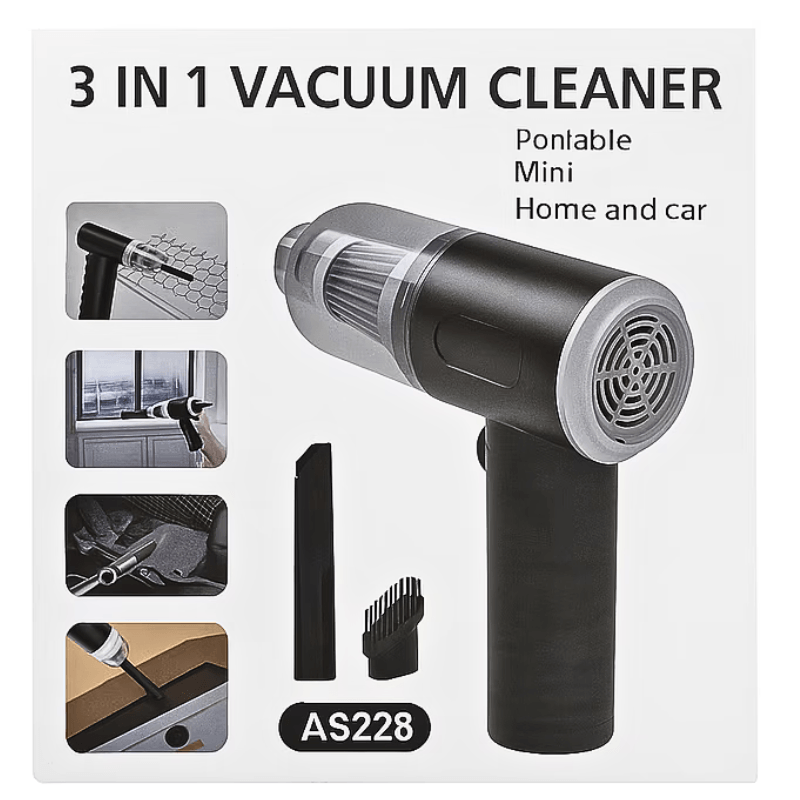 Auto si Moto - Intretinere auto - Aspiratoare auto - Aspirator Portabil WSJ-AS228, 3 in 1, Ideal pentru Masina, Casa si Birou,  Autonomie 20 Min, Functie Aspirare si Suflare - Infinity.ro