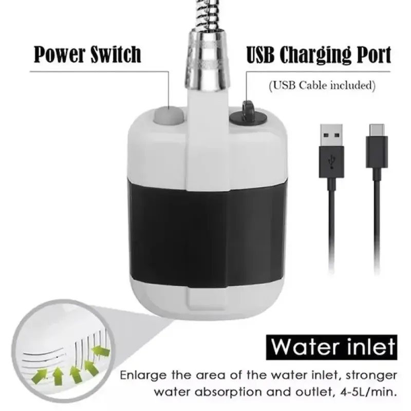 Sport si Outdoor - Camping - Accesorii camping si drumetii - Dus Portabil, Reincarcabil 2200 mAh, Debite 4-5 l/min, Compact 14x8, 7cm - Infinity.ro