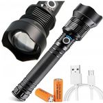 Casa si Gradina - Corpuri si surse de iluminat - Iluminat exterior - Lanterne - Lanterna din aliaj de aluminiu negru P70 LED cu 2 acumulatori BL26650 3.7V 6800mAH - Infinity.ro