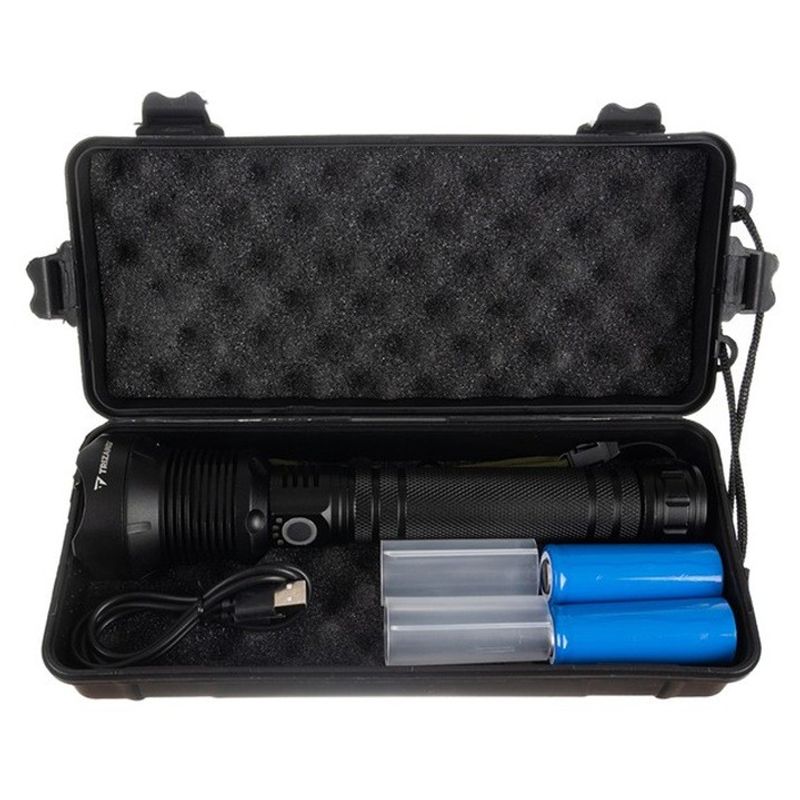 Casa si Gradina - Corpuri si surse de iluminat - Iluminat exterior - Lanterne - Lanterna din aliaj de aluminiu negru P70 LED cu 2 acumulatori BL26650 3.7V 6800mAH - Infinity.ro