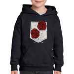 Fashion, accesorii si bijuterii - Copii - Imbracaminte copii - Pulovere si hanorace copii - Hanorac copii Attack on Titan Garrison Crest Anime Manga, negru, marime L Copii - Infinity.ro
