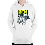 Fashion, accesorii si bijuterii - Copii - Imbracaminte copii - Pulovere si hanorace copii - Hanorac Copii Ben10 Wolf Logo Cartoon Alien, alb, marime L Copii - Infinity.ro