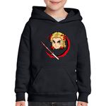 Fashion, accesorii si bijuterii - Copii - Imbracaminte copii - Pulovere si hanorace copii - Hanorac copii Demon Slayer Kyojuro Rengoku Sabie Samurai, negru, marime L Copii - Infinity.ro