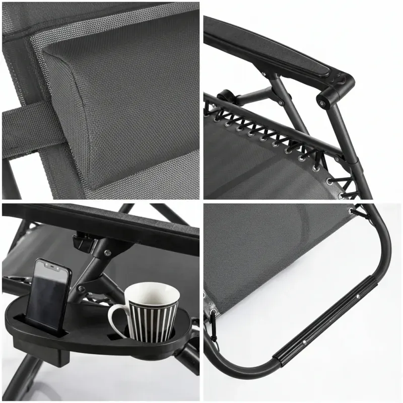 Casa si Gradina - Gradina si terasa - Mobilier exterior - Scaune si sezlonguri gradina - Set 2x Scaun De Gradina, Pliabil , Rezistent, GAIA, Pentru Camping, Drumetie, Picnic, Suport De Pahare Inclus,Negru - Infinity.ro