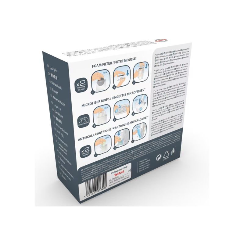 Electronice si Electrocasnice - Ingrijirea locuintei - Accesorii aparate pentru ingrijirea locuintei - Kit filtre Rowenta ZR005801 cu 1 filtru de spuma, 2 mopuri din microfibra si 1 cartus anticalcar, compatibil cu - Infinity.ro