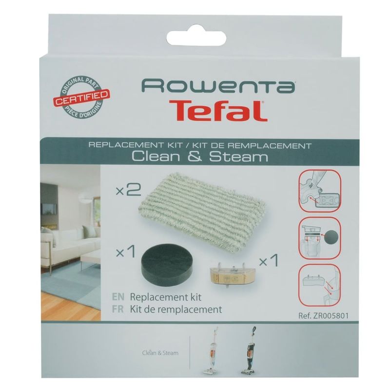 Electronice si Electrocasnice - Ingrijirea locuintei - Accesorii aparate pentru ingrijirea locuintei - Kit filtre Rowenta ZR005801 cu 1 filtru de spuma, 2 mopuri din microfibra si 1 cartus anticalcar, compatibil cu - Infinity.ro