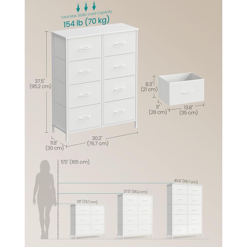 Casa si Gradina - Mobilier - Comode si corpuri - Comode - Comoda cu 8 sertare textile cu structura MDF, cadru metalic, stil minimalist, 77x30x95 cm, alb - Infinity.ro