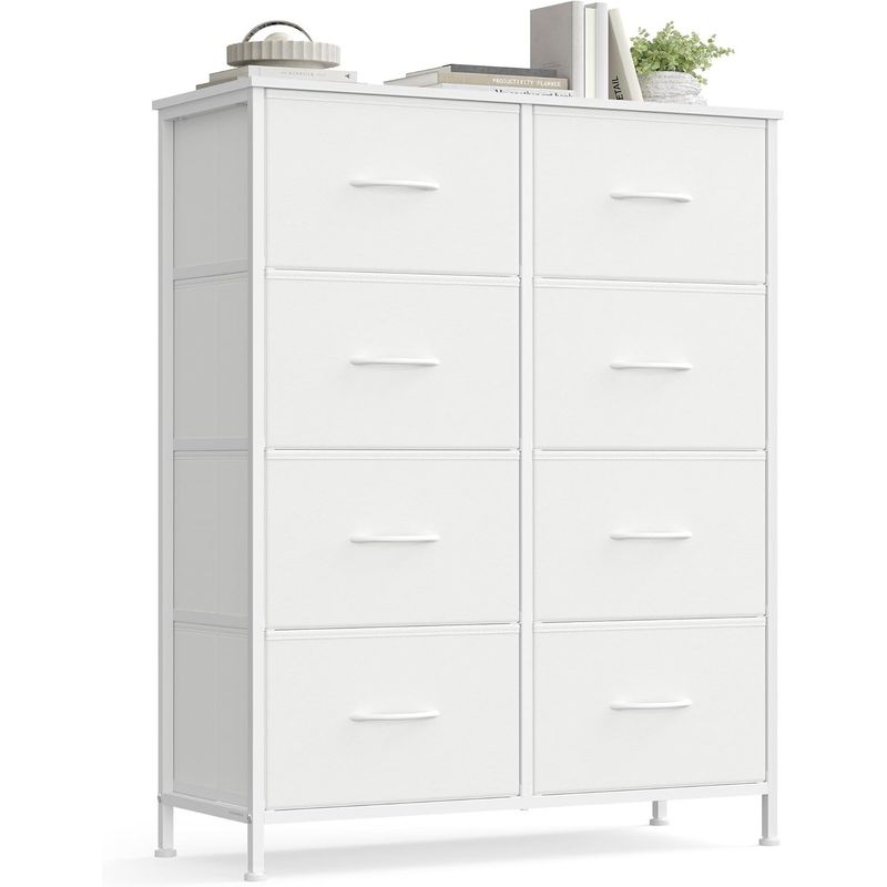 Casa si Gradina - Mobilier - Comode si corpuri - Comode - Comoda cu 8 sertare textile cu structura MDF, cadru metalic, stil minimalist, 77x30x95 cm, alb - Infinity.ro